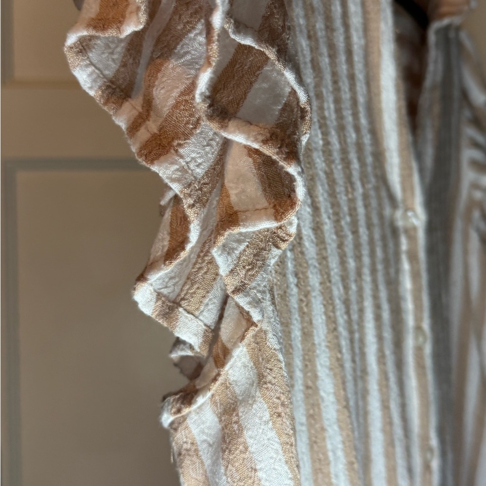 Jane and Delancey Beige and White Striped Button Down Shirt - Picture 6 of 6